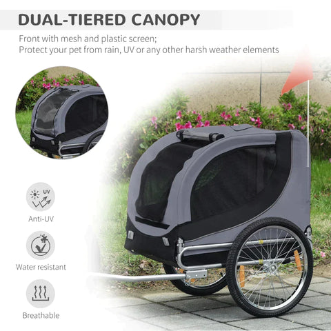 Rootz Pet Bicycle Trailer - Bicycle Trailer - Dog Trailer - Foldable - Universal Hitch - Trailer - Steel/Polyester - Grey/Black - 130 X 73 X 90cm