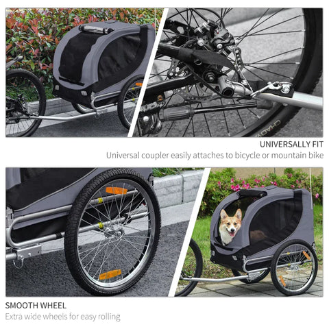 Rootz Pet Bicycle Trailer - Bicycle Trailer - Dog Trailer - Foldable - Universal Hitch - Trailer - Steel/Polyester - Grey/Black - 130 X 73 X 90cm