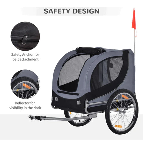 Rootz Pet Bicycle Trailer - Bicycle Trailer - Dog Trailer - Foldable - Universal Hitch - Trailer - Steel/Polyester - Grey/Black - 130 X 73 X 90cm