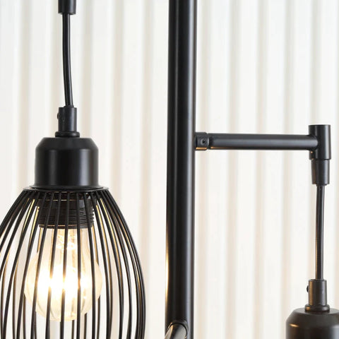 Rootz Floor Lamp - Industrial Design With 3 Lampshades - E27 bulbs - Steel - Black - 30 cm x 30 cm x 170.5 cm