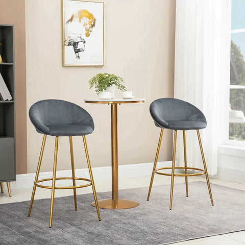 Rootz Barhocker – Hocker – 2er-Set Barhocker – Hochsitz-Barhocker – Mit Fußstütze – Stahl – Dunkelgrau/Gold – 54 x 48,5 x 96 cm