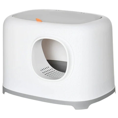 Rootz Cat Litter Box - With Hood For Cats - Up To 5 Kg - Litter Box With Lid - Mesh Base - Plastic - White - 55 x 40 x 39 cm
