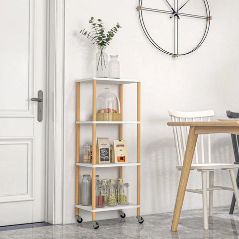Rootz Utility Trolley - Kitchen Trolley - 3 Shelves - 4 Wheels - Chipboard - Steel - White + Yellow - 40L x 30W x 105.5H cm