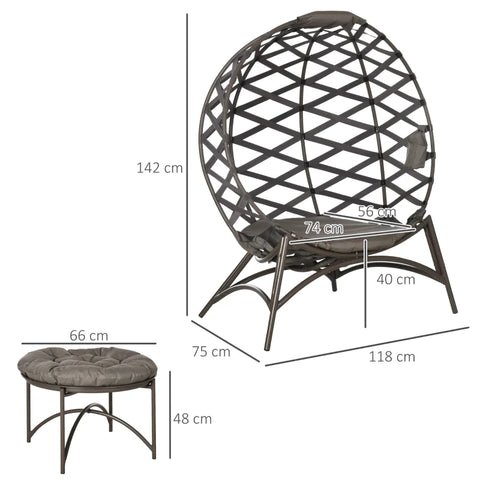 Rootz Garden Chair Set - 2 Pieces - Stool/side Table - Large Seat Cushion - Steel Frame - Sand - 118 x 75 x 142 cm