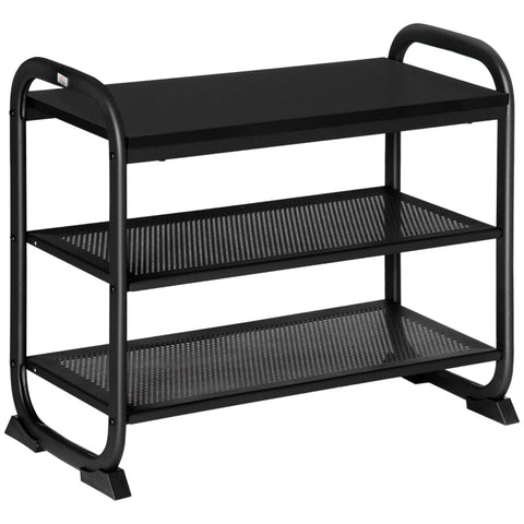 Rootz Schoenenrek - Schoenenbank - Opbergrek - Met 3 Planken - Metaal - Zwart - 62L x 30B x 52H cm