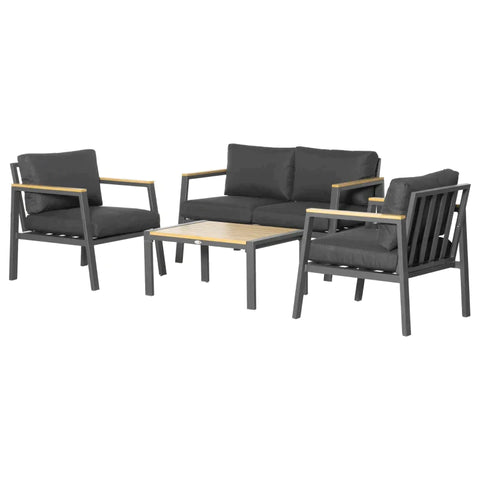 Rootz 4-teiliges Gartensofa-Set mit gepolsterten Kissen – 4-Sitzer-Konversationsmöbel-Set für den Außenbereich mit Couchtisch – Aluminium – Grau – 128 cm x 75,5 cm x 74,5 cm 128 cm