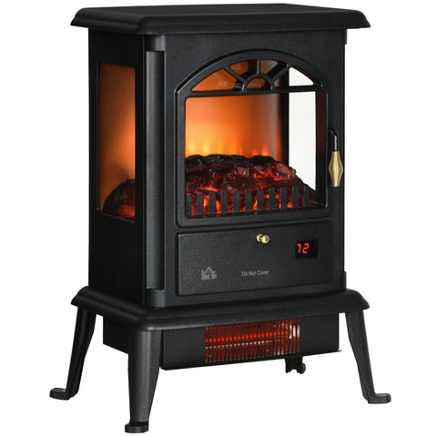 Rootz Electric Fireplace - Fireplace - Realistic Fire - Infrared Heating - Up To 32° C - Remote Control - Black - 42.2 x 27.2 x 57cm