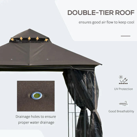 Rootz Gazebo - Metal Gazebo - Garden Gazebo - Party Tent - Pavillion - Garden Tent - Coffee - 2.99L x 2.99W x 2.74H m