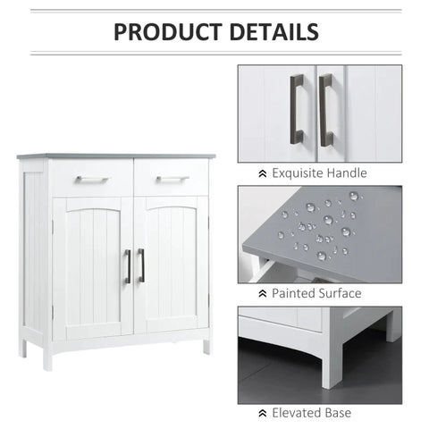 Rootz Bathroom Cabinet - Freestanding Bathroom Furniture - Cabinet - Cabinet Storage - Cabinet With Drawer - White/Grey - 68 x 33 x 76 cm
