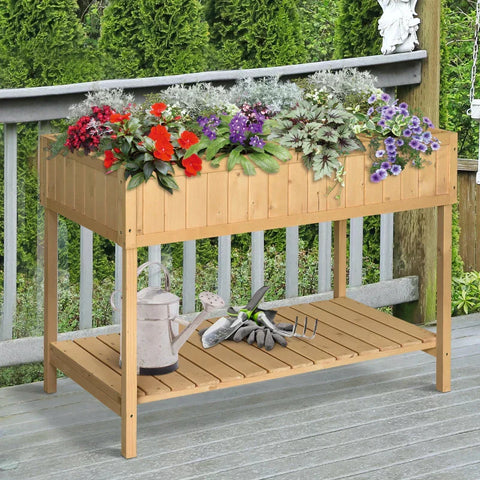 Rootz Planting Table - Raised Bed - Flower Box - Growing Table - Plant Stand - Natural Wood - 120 x 60 x 81 cm