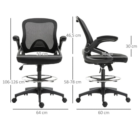 Rootz Office Armchair - Desk Chair - Standing Function With Footrest - Swivel Seat - Steel - Black - 64 x 60 x 106-126 cm