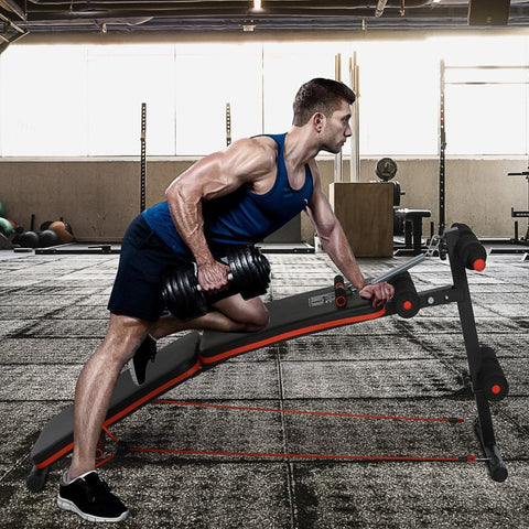 Rootz Sit-Up-Bank – Bauchtrainer – Trainingsbank – Trainingsseile – verstellbar und faltbar – Schwarz/Rot – 137 x 51 x 50–66 cm