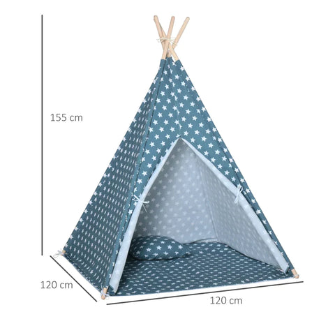 Rootz Tipi Tent - Play Tent - Children's Tent With Pillow Mattress - Children's Room Teepee - Indian Tent - Foldable Children's Play Tent - Blue - 120 x 120 x 155 cm