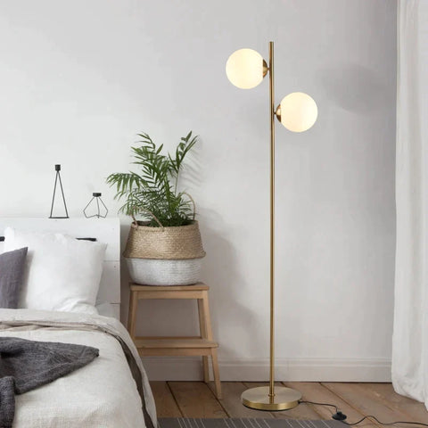 Rootz Vloerlamp - 2-delige Glazen Lampenkap - Modern Decoratief - Woonkamer - Slaapkamer - Goud/Wit - 39 x 28 x 165cm