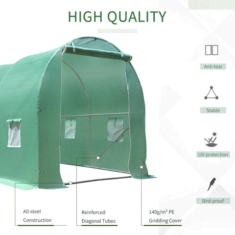 Rootz Greenhouse - Walk-in Greenhouse - Foil Greenhouse - Tomato Greenhouse - Foil Tunnel - Green - 395 X 195 X 190 Cm