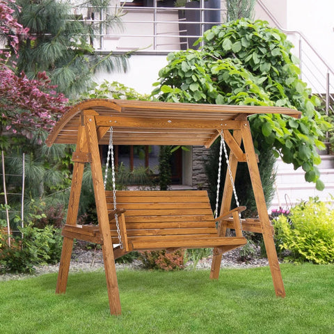 Rootz Schaukelbank – Überdachte Schaukelbank für Garten &amp; Terrasse – Gartenschaukelbank mit verstellbarem Baldachin – Kiefernholz – Braun – 189 x 162 x 180 cm