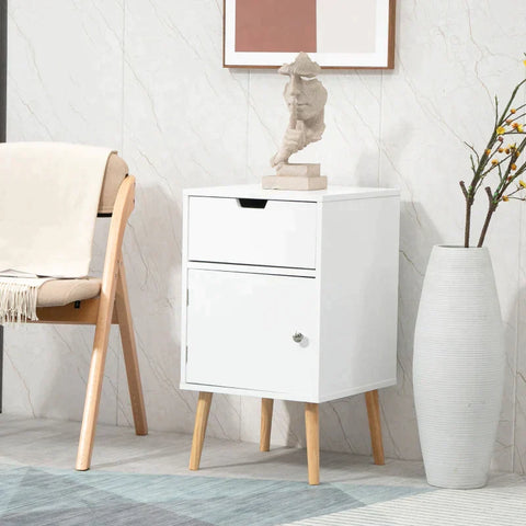 Rootz Bedside Table - Side Table - Sofa Table - With Drawer And Cupboard Compartment - MDF - Natural/White - 40 x 40 x 71 cm