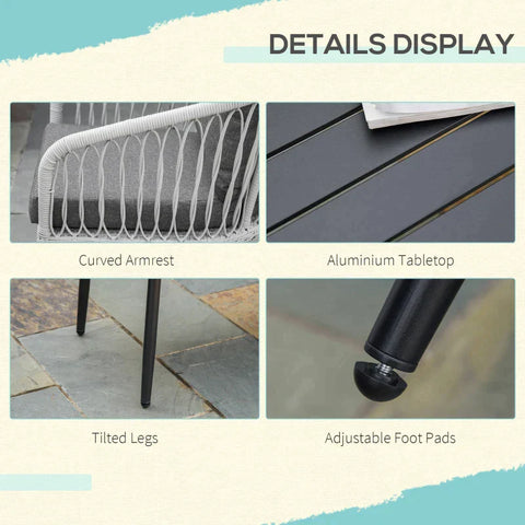 Rootz Outdoor Furniture Set - Garden Furniture Set - 4 Piece Rattan Patio Sofa Set - With 2 Single Cushioned Sofas - 1 Loveseat And 1 Coffee Table - Grey