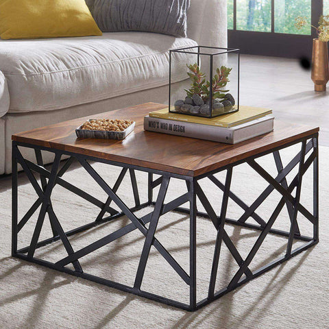 Rootz Industrial Coffee Table - Metal Frame - Living Room Table - Wood - 60 x 35 x 60 cm