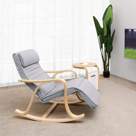 Rootz Schaukelstuhl – Relaxsessel – 5-fach verstellbare Wadenstütze – Sessel – Grau – 67 x 125 x 91 cm