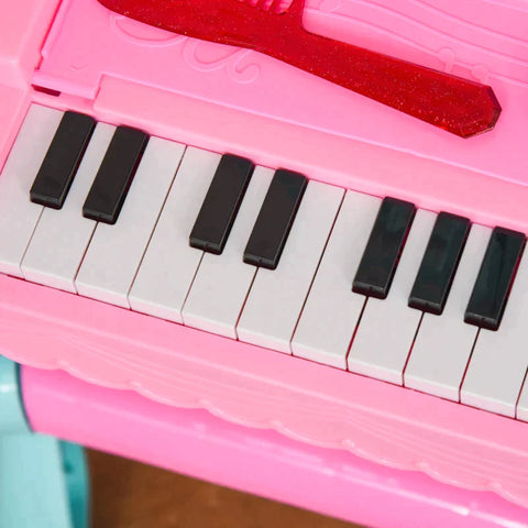 Rootz Children's Dressing Table - Baby Make-up Table With Stool Piano Music - PP plastic - PVC - Blue + Pink - 49.5L x 23W x 66H cm