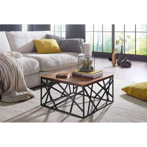 Rootz Industrial Coffee Table - Metal Frame - Living Room Table - Wood - 60 x 35 x 60 cm