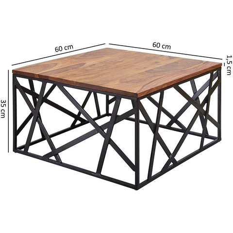 Rootz Industrial Coffee Table - Metal Frame - Living Room Table - Wood - 60 x 35 x 60 cm