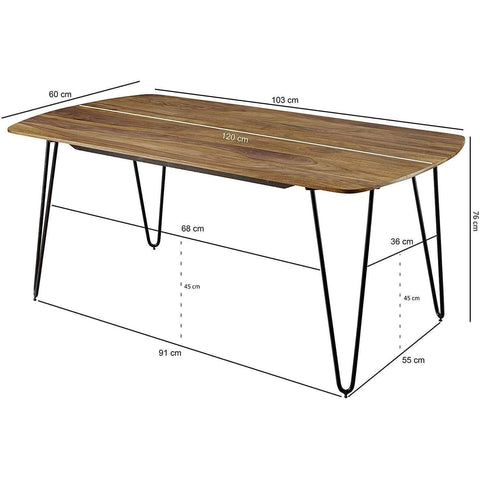 Rootz Dining Room Table - Wooden Table With Metal Legs - Tree Trunk Table - Dining Table - 120 x 76 x 60 cm