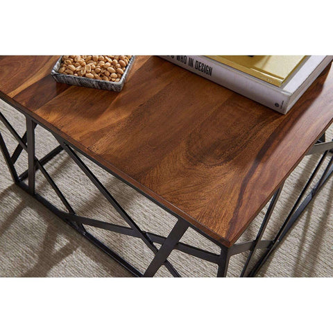 Rootz Industrial Coffee Table - Metal Frame - Living Room Table - Wood - 60 x 35 x 60 cm