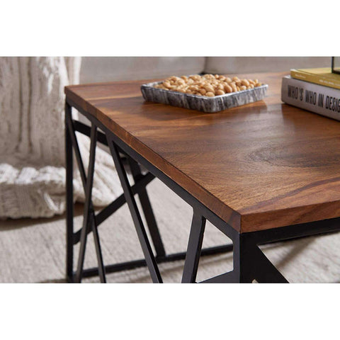 Rootz Industrial Coffee Table - Metal Frame - Living Room Table - Wood - 60 x 35 x 60 cm