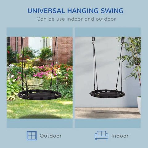 Rootz Nest Swing - Tree Swing - Children's Swing - Garden Swing - Baby Round Swing - Loadable Up To 100 Kg - Metal - Mesh Black - Ø60 cm