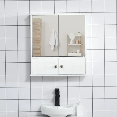 Rootz Mirror Cabinet - Bathroom Cabinet - Wall Cabinet - Bathroom Furniture - Multi-purpose Cabinet With Shelves - Glass - White - 55 x 17.5 x 60 cm
