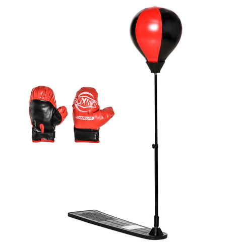 Rootz boksbal - opblaasbare boksbal - boksstandaard voor kinderen - verstelbare schacht - opblaasbare pomp - handschoenen - zwart + rood - 67,5 cm x 19 cm x 129,5 cm
