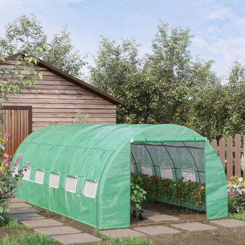 Rootz Greenhouse - Polytunnel Greenhouse - Walk-in Greenhouse Met Oprolbare Covers - UV Bescherming - Stalen Buis - Groen - 590L x 300B x 200H cm