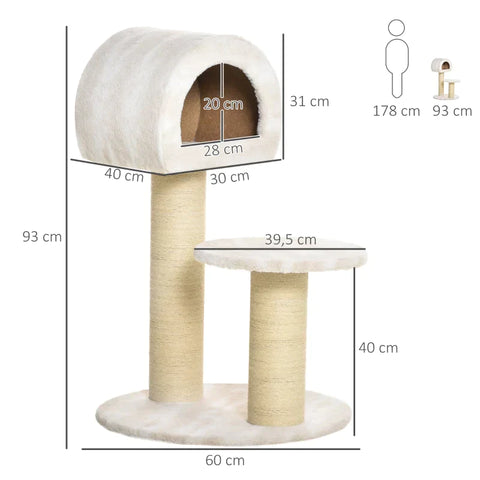 Rootz Krabpaal - Kattengrot - Kattenkrabpaal - Kat Klimboom - Kattenbed - Beige/Lichtbruin - 60 x 60 x 93 cm