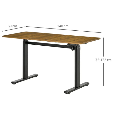 Rootz Electric Computer Desk - Computer Desk - Standing Desk - Height Adjustable Desk - Brown - 140cm x 60cm x 72-122cm