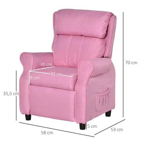 Rootz Children's Sofa - Kids Recliner Sofa - Children's Couch - Children's Armchair - Pink - 58 x 53 x 70 cm