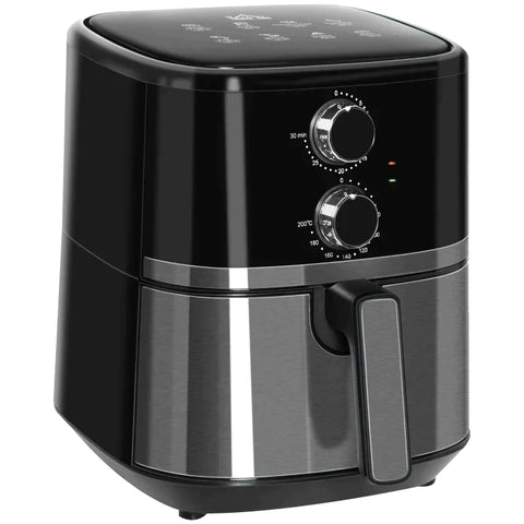 Rootz Airfryer - Heteluchtfriteuse - 4,5 L 1500W - Met 8 Menu's - Gezond Olievrij Vetarm Koken - Zwart Staal - 35,5 x 28 x 33,8 cm