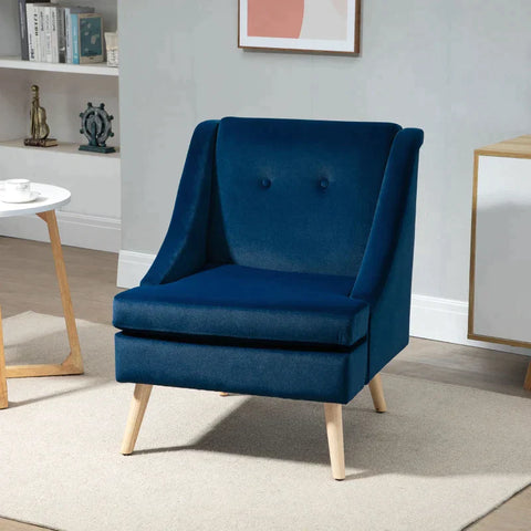 Rootz Armchair - Accent Armchair - Scandinavian Design - Velvet Look - Rubber Wood - Blue - 69L x 76W x 87.5H cm