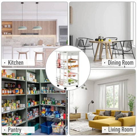 Rootz Kitchen Cabinet - Kitchen Trolley - Serving Trolley - 5 Levels - With Drawer - Kitchen Trolley Shelf - White - 47 x 37 x 83 cm