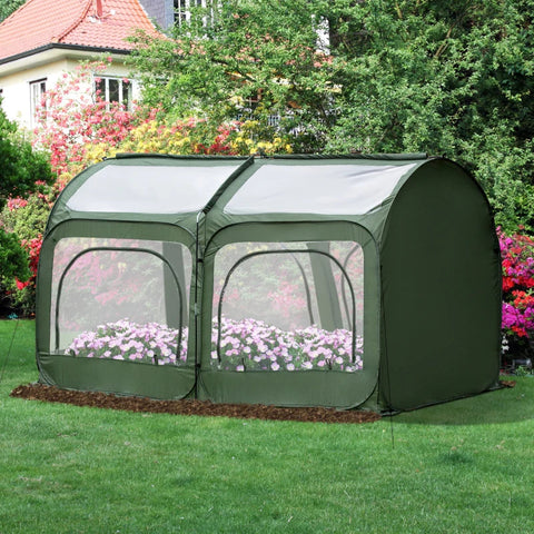 Rootz Greenhouse - Pop Up Greenhouse - With 4 Zipper Doors - Cold Frame - 245 x 120 x 132 cm
