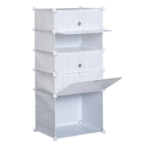 Rootz Storage Cabinet - Shelf With Storage Boxes - 5 Drawer -  White/Grey - L49 x W37 x H108 cm