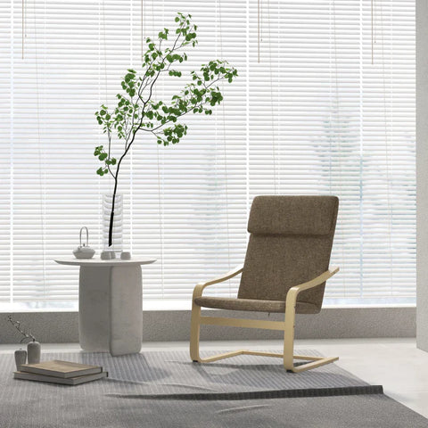 Rootz Armchair with Footstool - Armchair Set - Relaxation chair - Linen Look - Wooden Frame - Brown + Natural - 66.5W x 80D x 99H cm