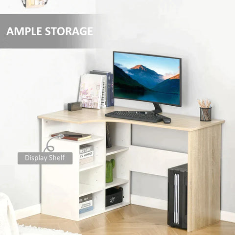 Rootz Computer Desk - L-Shaped Computer Desk - Corner Desk - Study Table with Storage Shelf - Home - Office - 120c m x 70c m x 75 cm