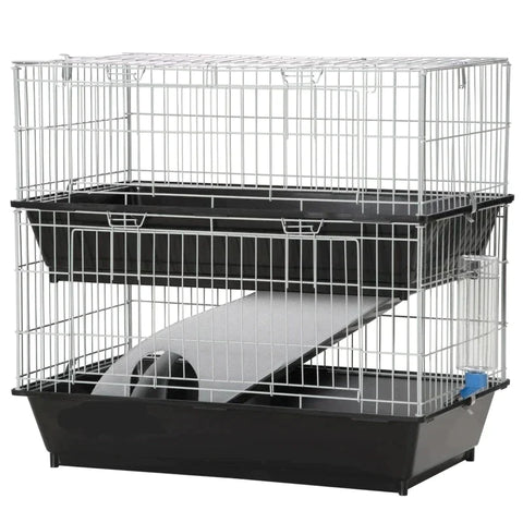 Rootz Small Animal Cage - Small Animal House - Rodent Cage - With Accessories - Small Animal Hutch - Mouse Cage - Guinea Pig Cage - Plastic Metal - Black/Grey - 72 x 44 x 67 cm