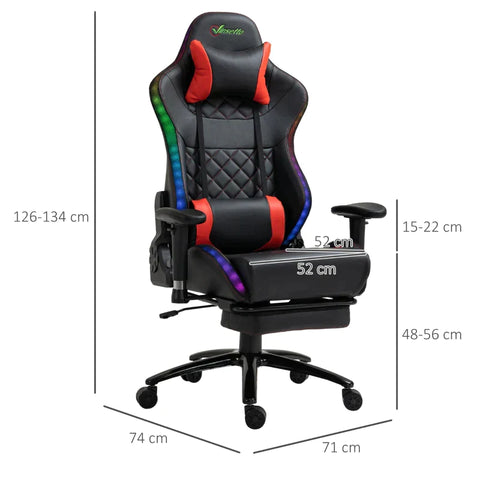 Rootz Gaming-Stuhl – Ergonomischer Computerstuhl – Drehstuhl – RGB-LED-Leuchten – 71 cm x 74 cm x 134 cm