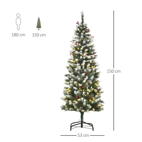 Rootz Kerstboom - Kunstkerstboom - Dennenappels - Rode Bessen - Groen/Wit - 53cm x 53cm x 150cm