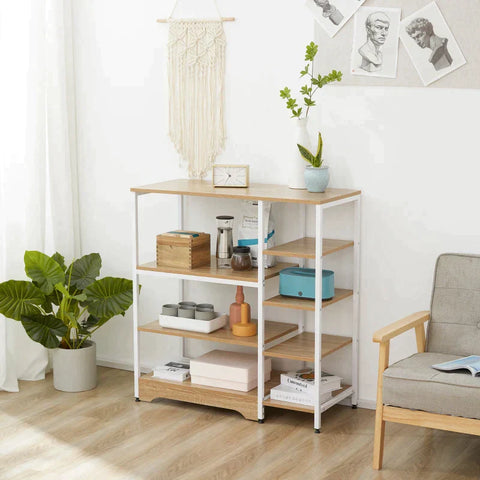 Rootz Kitchen Shelf - Standing Shelf - Storage Shelf - Corner Shelf With 7 Shelves - Non-slip Foot Caps - Metal Shelf - Robust And Stable - White/Natural - 90 x 40 x 95 cm