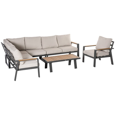 Rootz Gartenmöbel-Set – 6-teiliges Gartenmöbel-Set – Garten-Set – Sitzgruppe – Doppelsofa – 3 Einzelsofas – mit Couchtisch – Sofa mit Sitzkissen – Aluminium – Cremeweiß