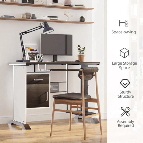 Rootz Computer Desk - Computer Desk With Drawers - Sliding Keyboard Tray - Storage Drawers And Host Box - Home - Office - Workstation - Black Walnut - 100 cm x 52 cm x 75 cm